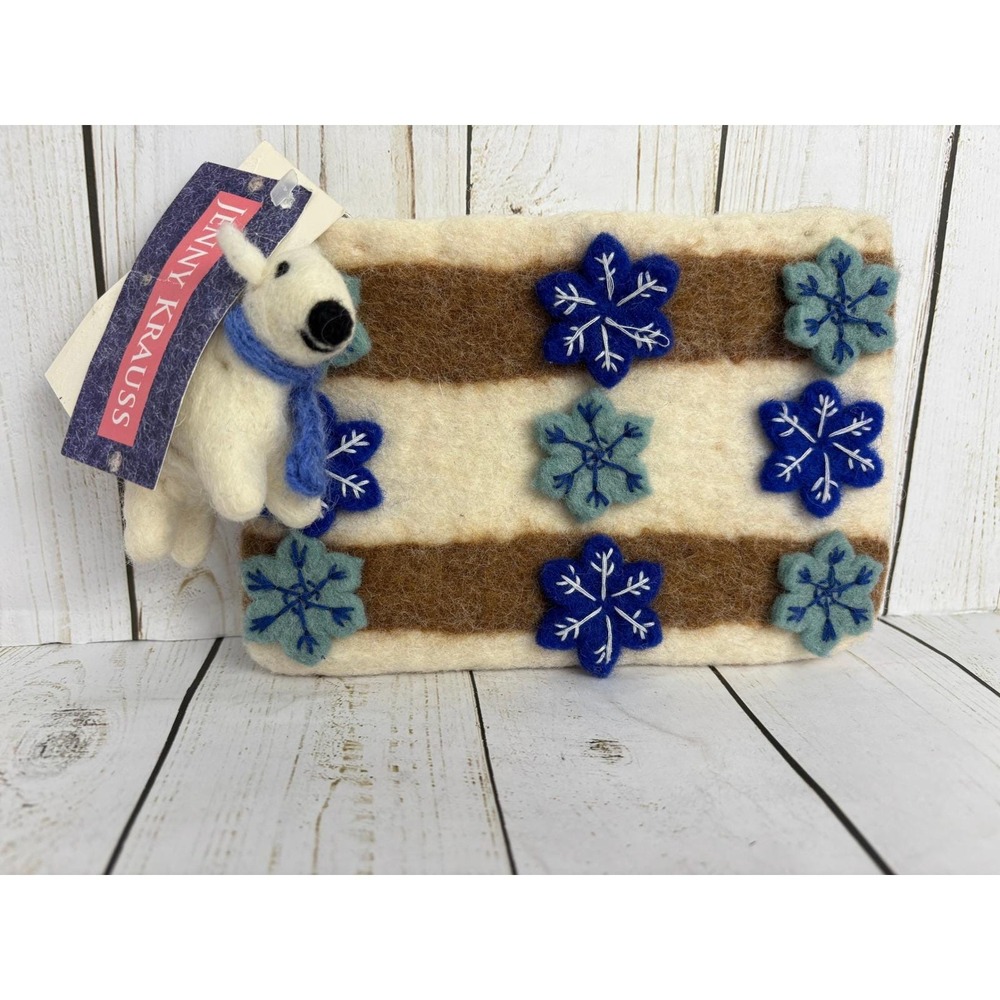 New‎ Jenny Krauss Sundance Felted Wool Pouch Snowflake Polar Bear Charm